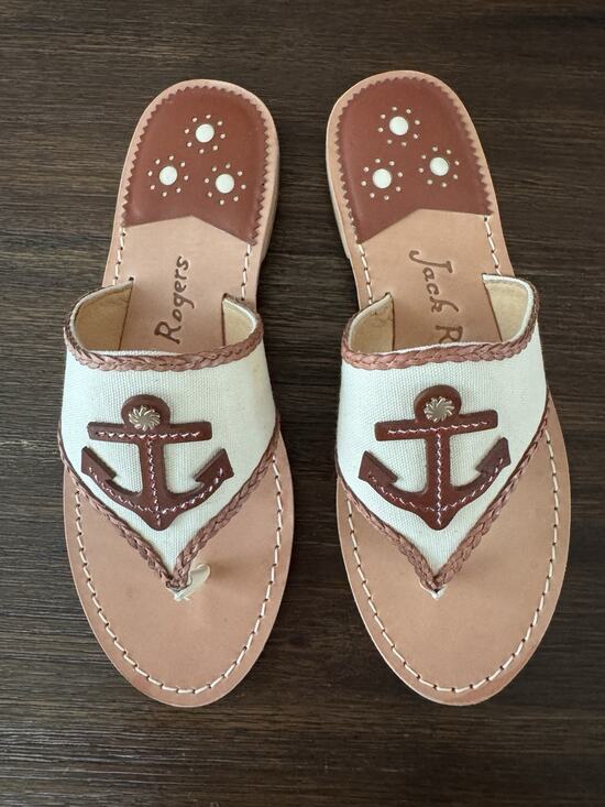Jack Rogers Shoes - Jack Rogers Anchor Thong Sandals Women’s Size 8 Leather Canvas Flats Resort